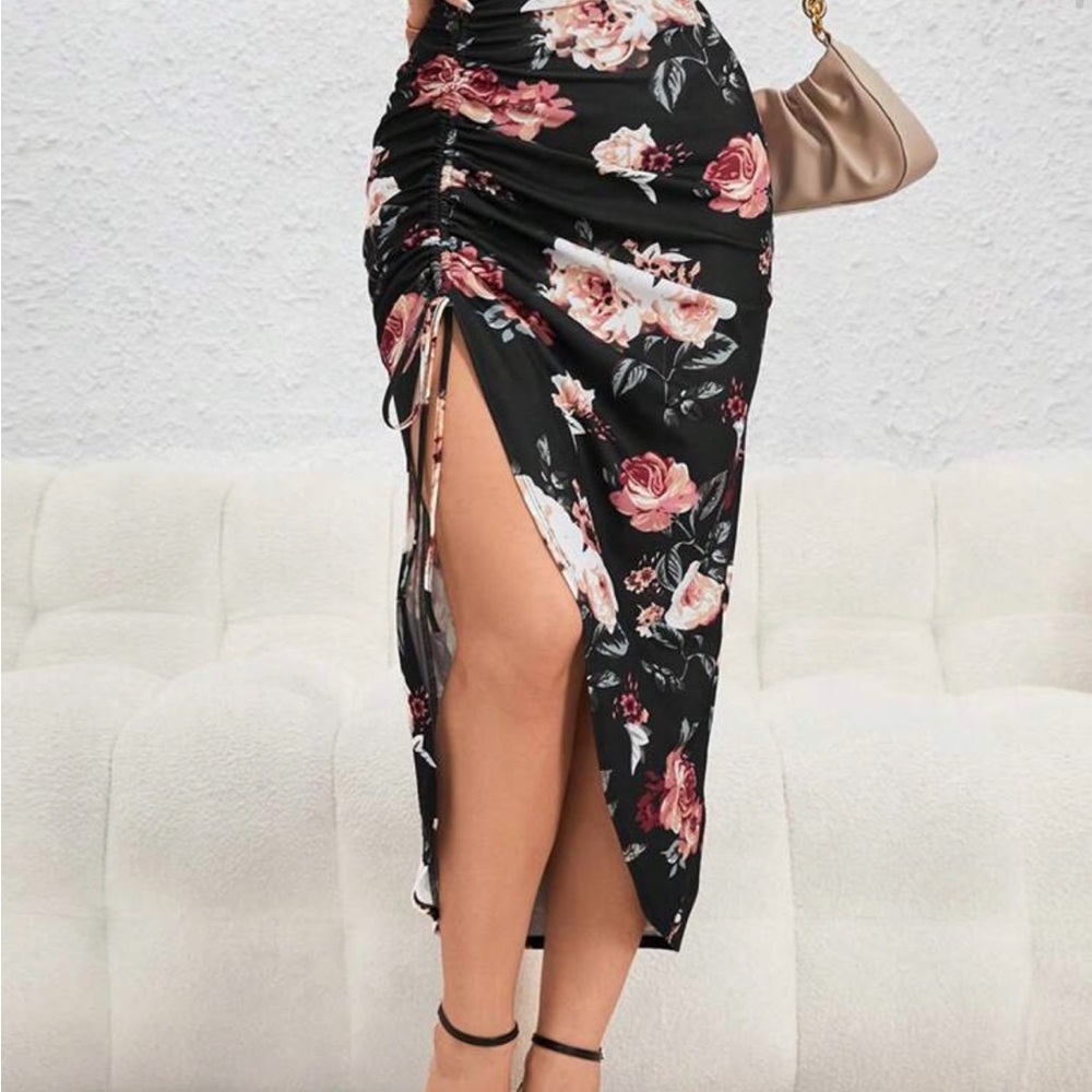Floral Black Skirt